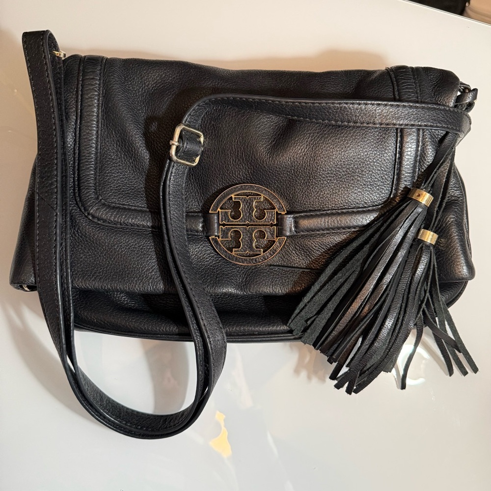Tory Burch Amanda Black Foldover Messenger/Crossbody Bag. - Picture 13 of 13